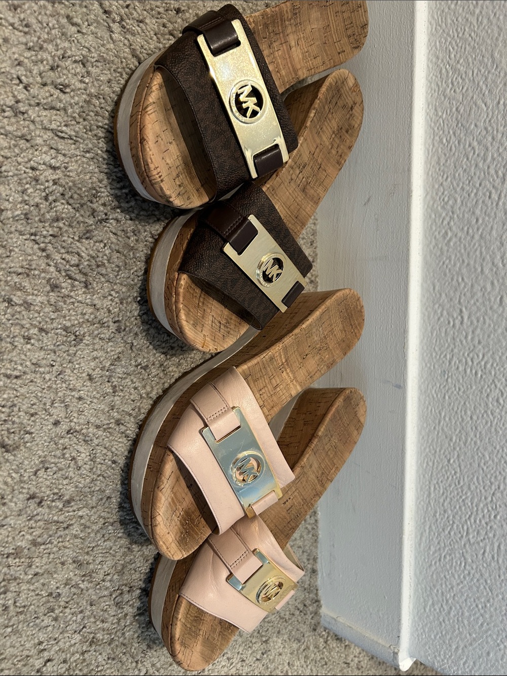 Michael Kors Women’s Dual-Pair Cork Slide Sandals in Brown and Blush